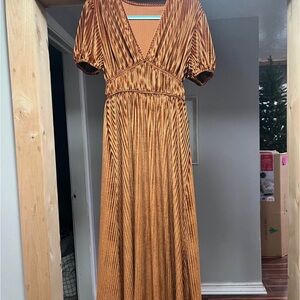 Elegant Burnt Orange Pleated Dress